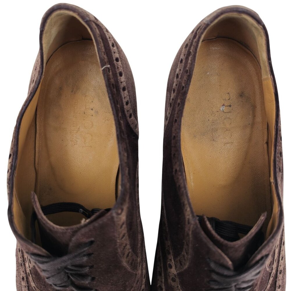 Gucci Italy Men size 7.5E Brown Suede Wingtip Derby Oxfords Designer Dress Shoes - Picture 6 of 14
